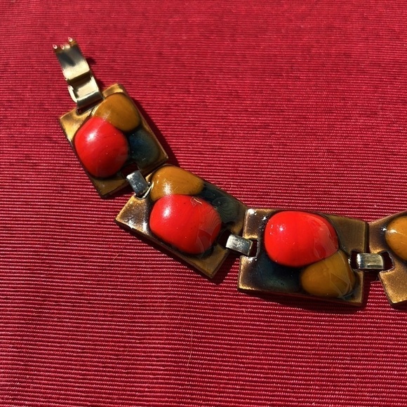 Kay Denning MCM Enamel on Copper Bracelet Vintage Signed - Picture 5 of 11